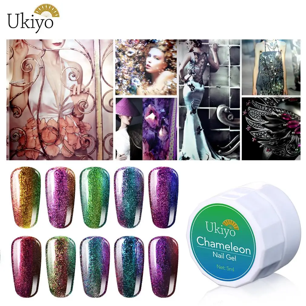Ukiyo 3D Гель лак для ногтей Хамелеон блестки отмачиваемый УФ гель черная основа