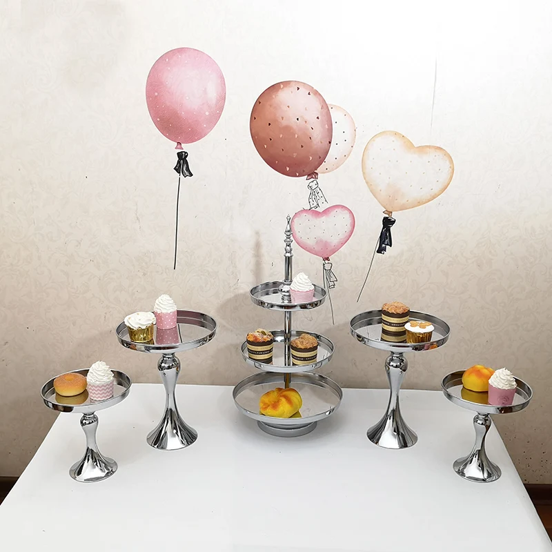 5pcs silver 1 шт-10 шт Серебро& золото& розовое золото Торт Стенд Зеркало Набор Кристалл десерт на вечеринку, свадьбу торт стол инструменты для украшения торта - Цвет: 5pcs silver