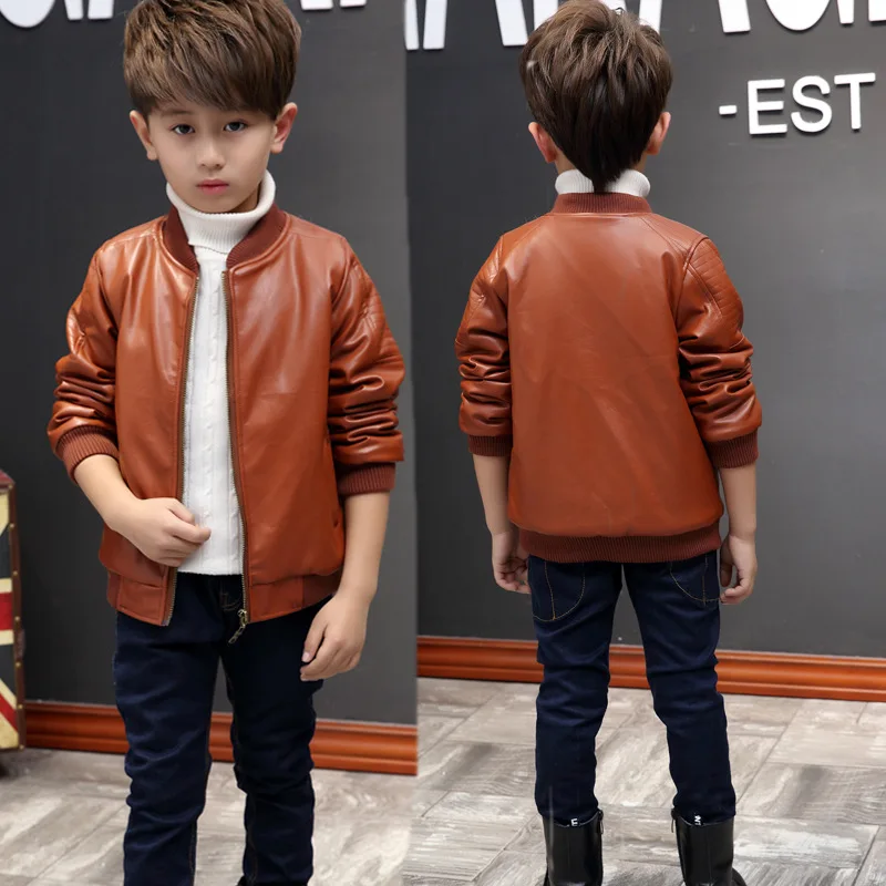 Детское пальто из искусственной кожи для мальчиков верхняя одежда детей на весну