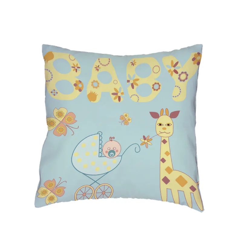 Cute Cartoon White Polyester Peach Skin Cushion Cover Giraffe Sika Deer Donkey Print Kids Birthday Gift Home Decorate Pillowcase | Дом и сад