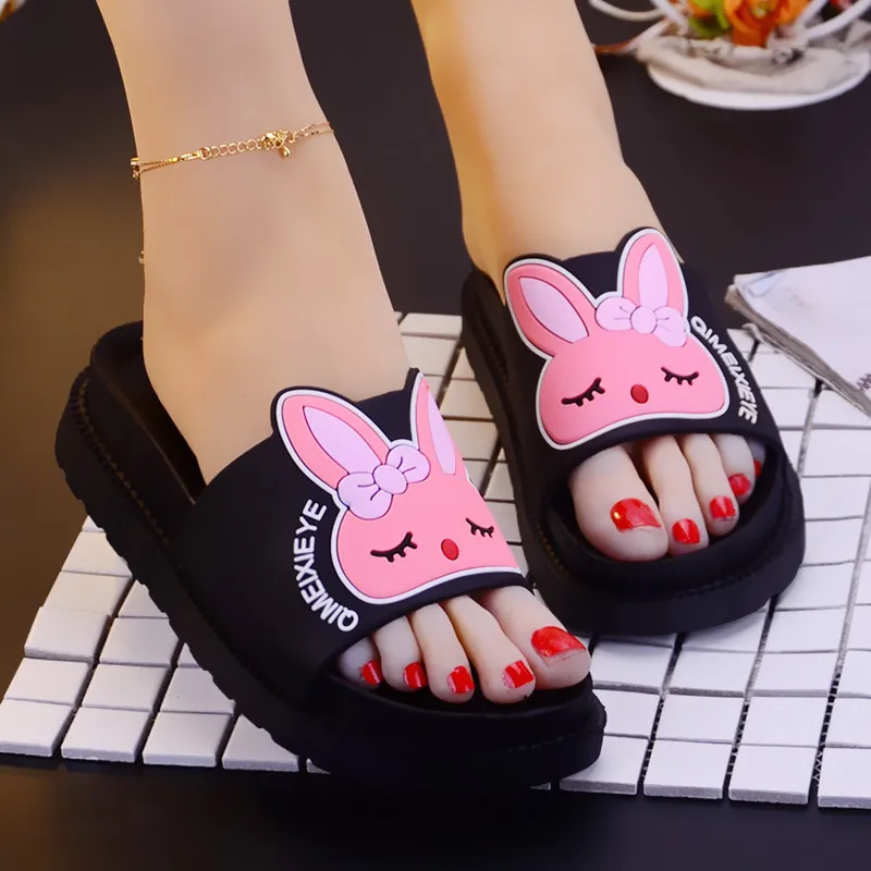 

Korean version of the summer cute rabbit sandals and slippers fashion word thickening indoor slippers soft bottom shoes.