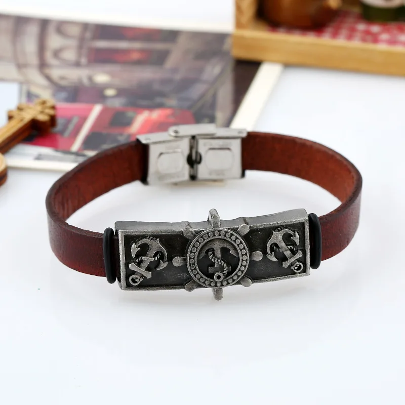 2019 New Anchor Leather Bracelets Stainless Steel Buckles Bracelet | Украшения и аксессуары
