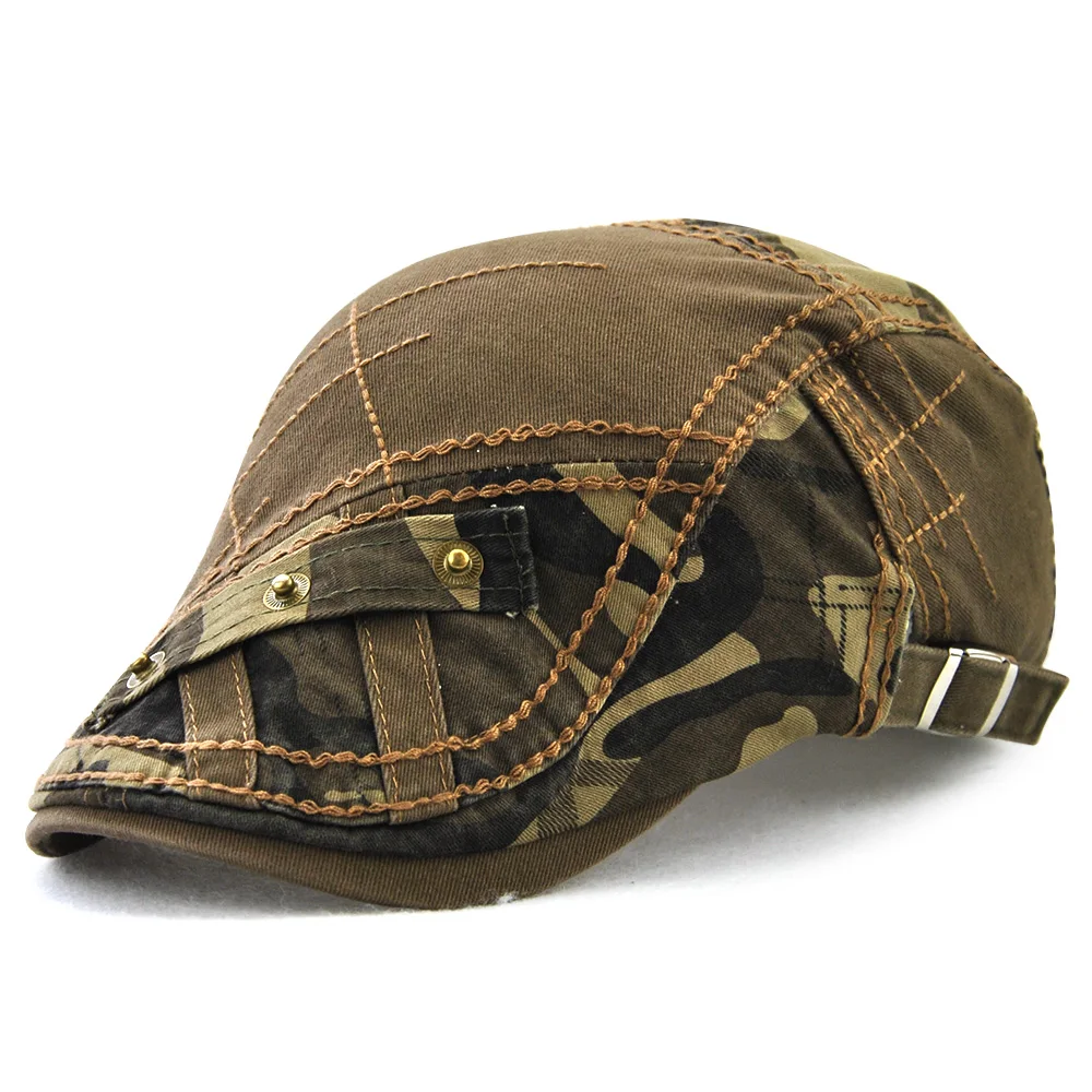 army green TOHUIYAN камуфляж пэчворк Newsboy шапки Мужские Duckbill берет с козырьком шляпа Винтаж Хлопок Boina Chapeau Бейкер кепки для езды мужские плоские шапки - Цвет: army green