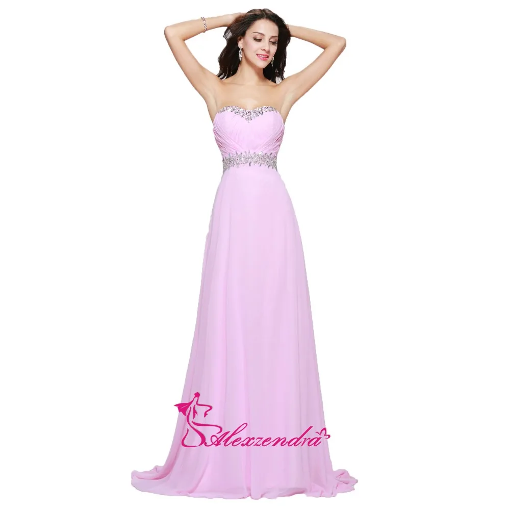 

Alexzendra Pink Beaded Pleats Chiffon Cheap Prom Dresses Plus Size Evening Dress Party Dress for Girls