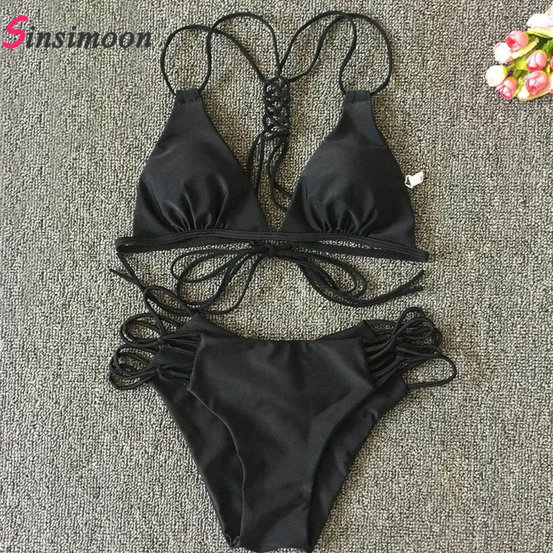 Женский трикотажный комплект бикини в клетку плетеные с подкладкой купальный