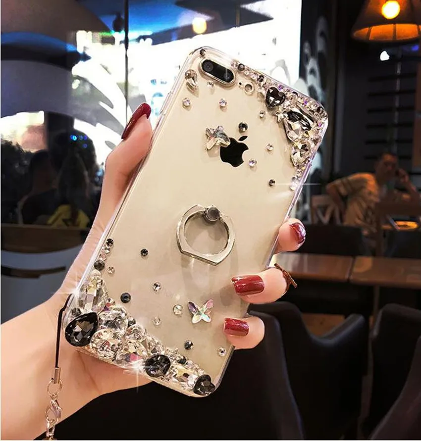 Блестящий Мягкий чехол со стразами и кольцом подставкой для Xiaomi Redmi5 6 4X 6A 7A 8A 9A Note4 5