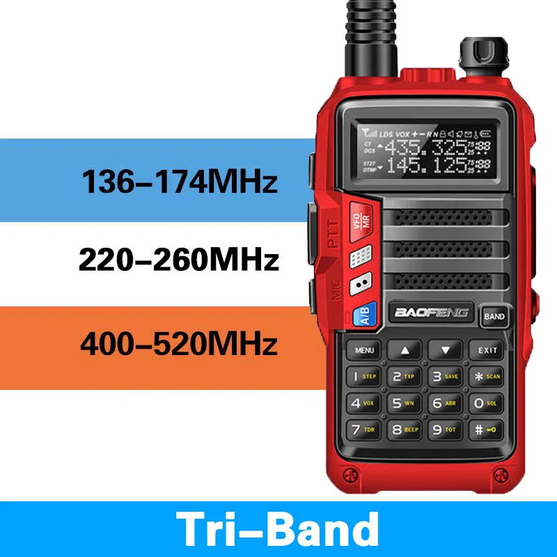 BaoFeng UV-S9 трехдиапазонная 8 Вт 2 шт антенна VHF UHF 136-174 МГц/220-260 МГц/400-520 МГц 10 км портативная рация
