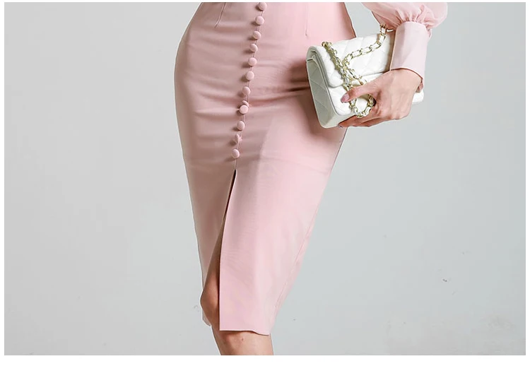 

Single-breasted Square Collar Sexy Slim Bodycon Vestidos Women 2018 Autumn Split Elegant Korean Office Work Pencil Dresses