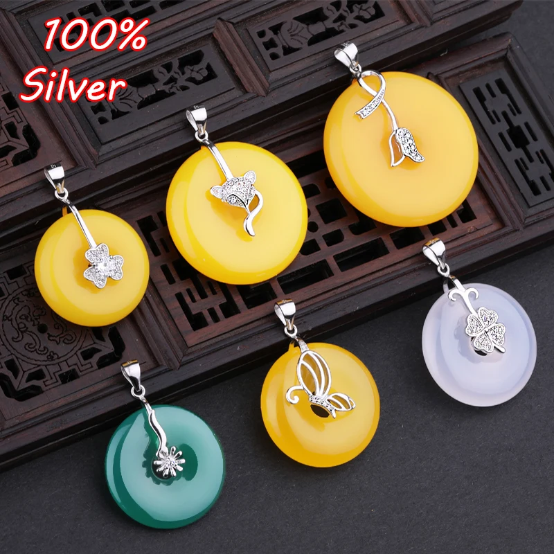 S925 Sterling Silver Necklace Pendant Buddha Buckle Melon Buckle Pendant Clip Clip Buckle Jade Honey Wax Button Jewelry Making