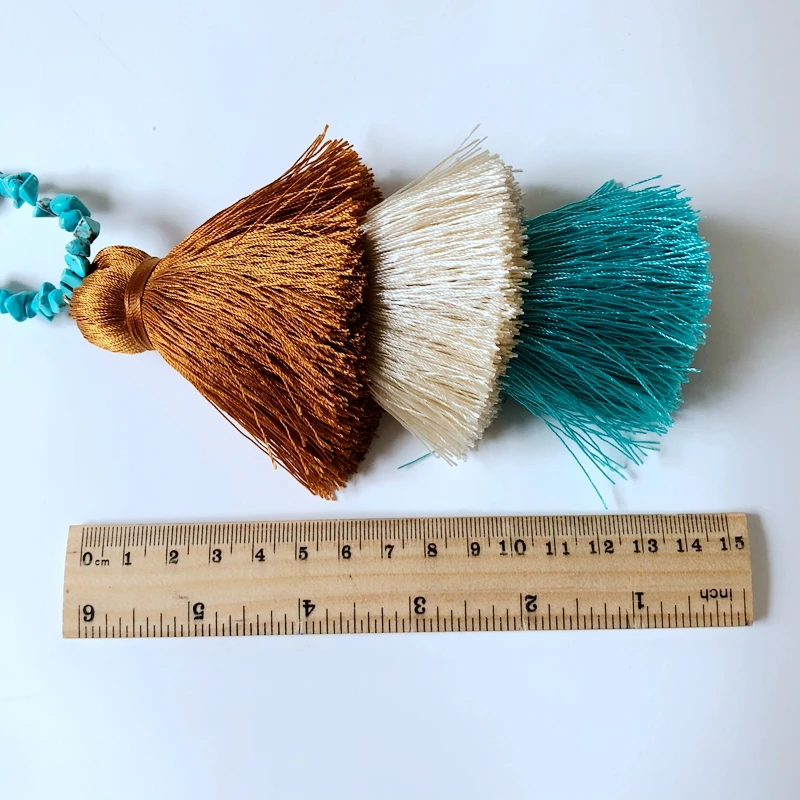

New Fashion Design Big Tassel Mixed Color Natural Stone Long Pendant Necklace