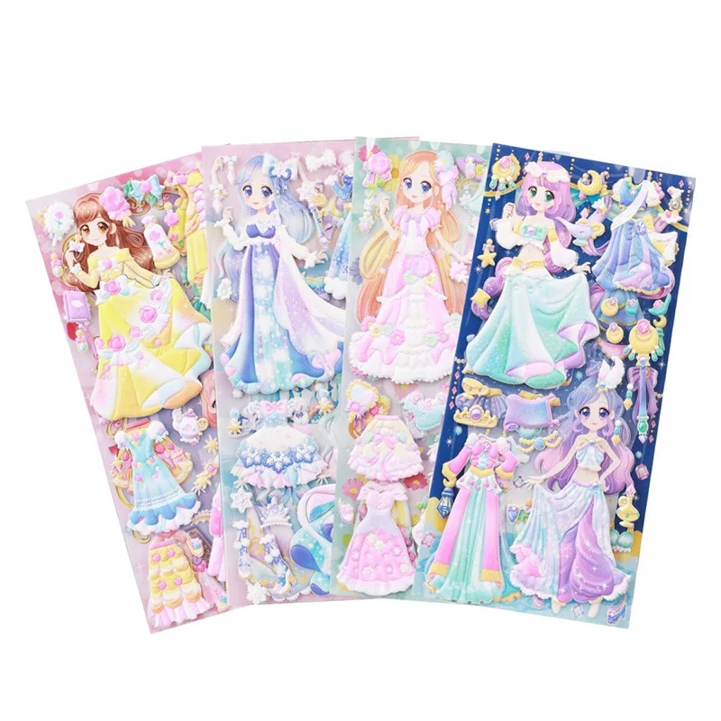 Fashion Children's Three-dimensional Bubble Stickers 4 Type Princess Dress Up Cute Beautiful | Игрушки и хобби