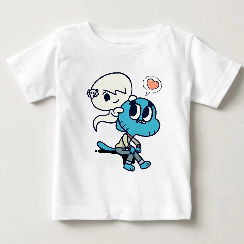 Г. Детские Забавные футболки с героями мультфильмов Gumball Watterson футболка с героями мультфильмов Anais Watterson для мальчиков и девочек дети Дарвин уоттерсон - Цвет: White childreT-shirt