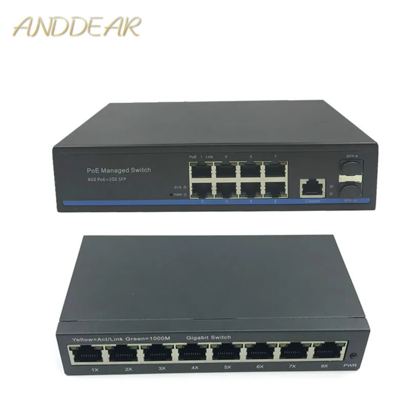 Управление 8 портами 10/100/1000 Мбит/с PoE Ethernet коммутатор управляемый с 2 гигабитными