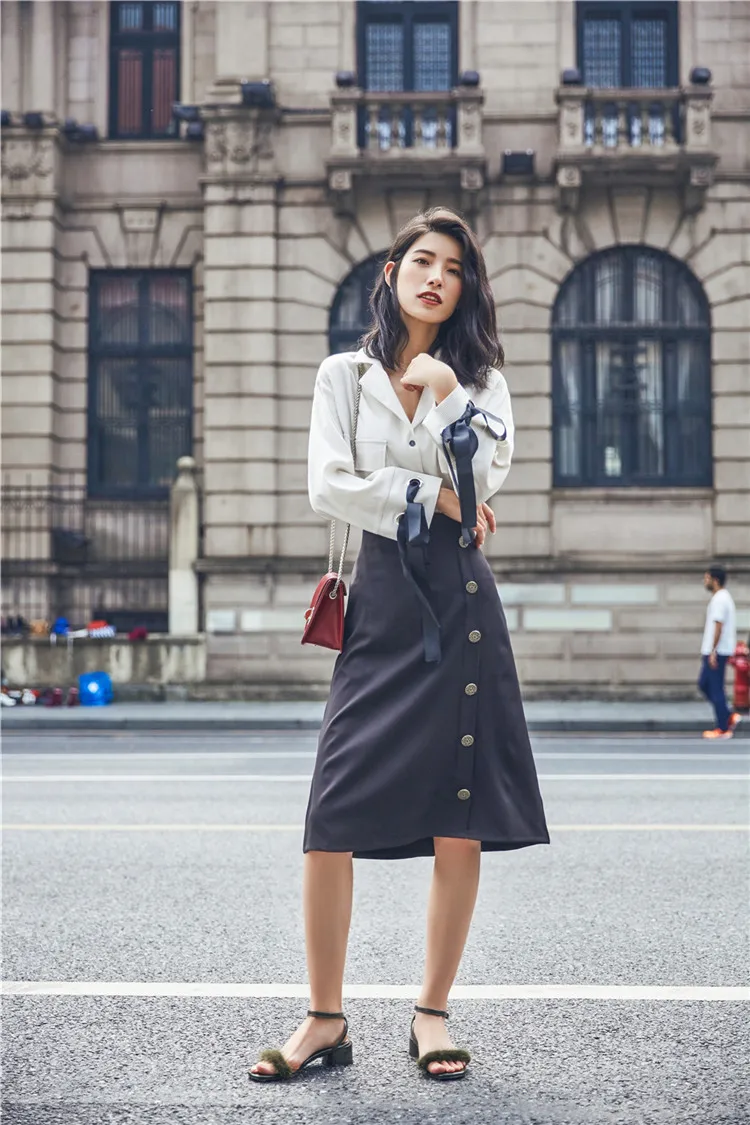 Colorfaith Новый 2018 Для женщин A Line Midi Skirt осень зима Vintag пуговицы Дамская мода юбка