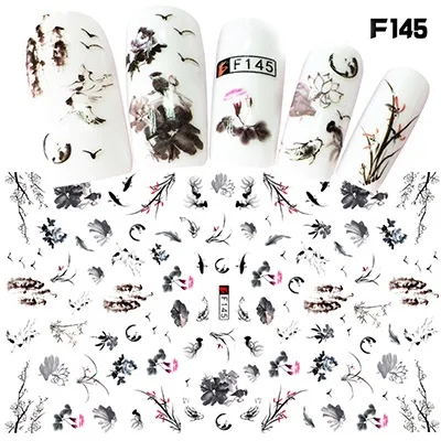 F145 Серия F, наклейки для ногтей, 12*7,5 см, самоклеющиеся наклейки, Цветочные наклейки с мультяшными рисунками для украшения ногтей, F145-174 - Цвет: F145