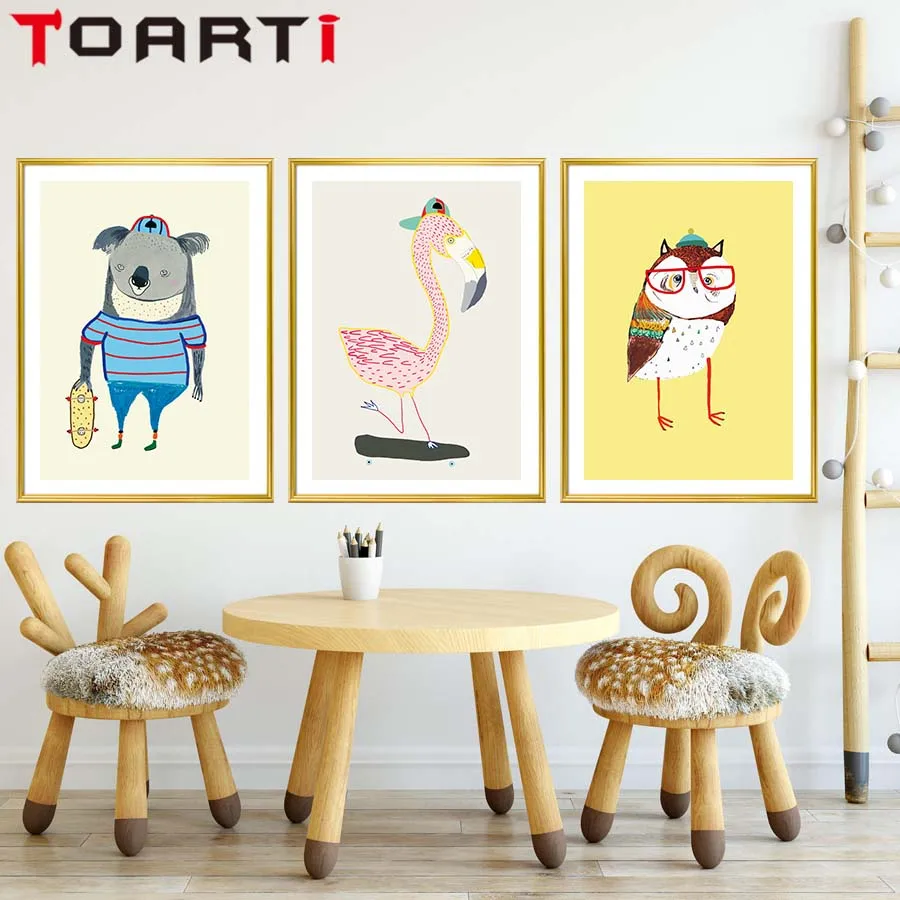 Красивая Ручная роспись мультфильм маленькие животные Гусь Зебра холст картина