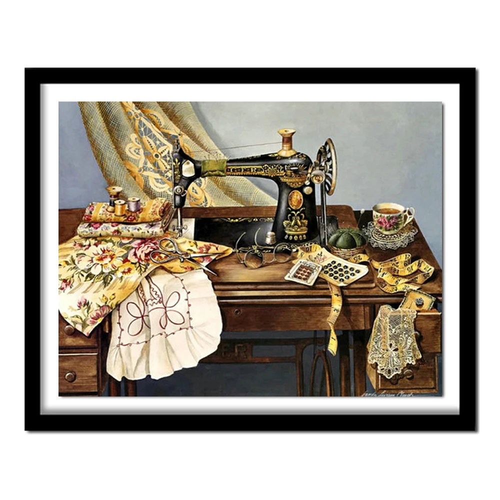 Алмазная картина швейная машина полная квадратная живописная вышивка Стразы