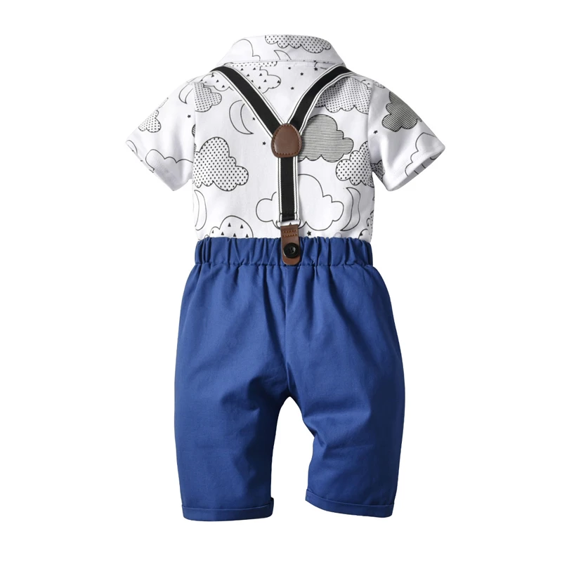 Baby Boy Short Clothes Set Cloud Pattern Romper Bow + Blue Five Pants Suit Infant Boys Outfit 1 2 3 Years White Top Belt |