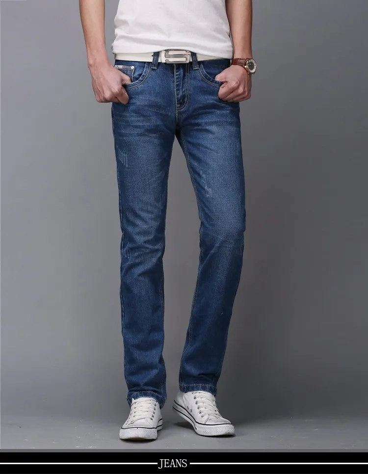 Мужские джинсы, деловые, повседневные, тонкие, летние, прямые, облегающие, синие джинсы, стрейчевые, джинсовые штаны, классические, ковбойские, для молодых людей
