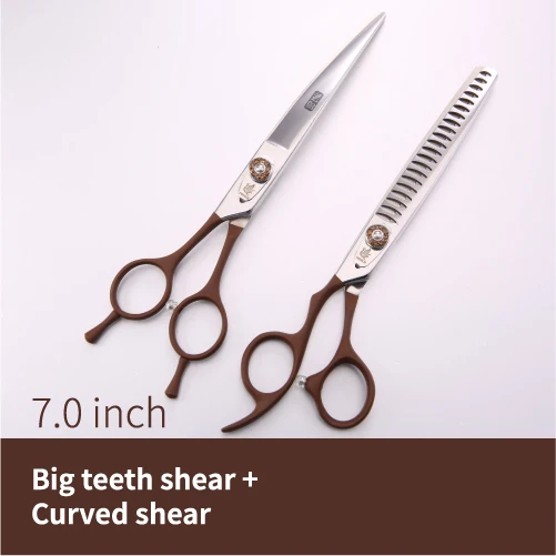 2pcs set 2 Дизайн левша 7,0 дюймов набор ножниц для груминга домашних животных прямые филировочные изогнутые ножницы - Цвет: 2pcs set 2