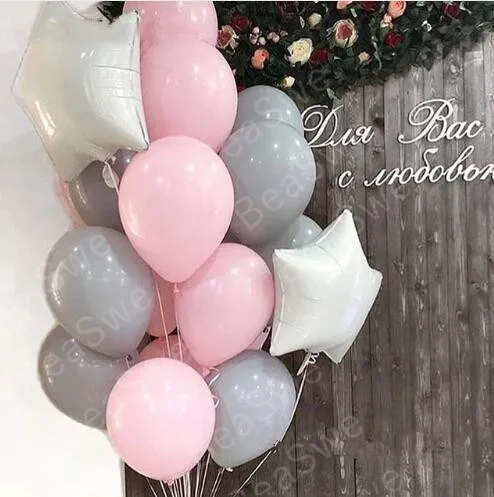 16 шт., воздушные шары с гелием из фольги Whit Star, 18 дюймов, 10 дюймов, серые латексные шары для девочек на день рождения, 1 день рождения, розовые вечерние украшения