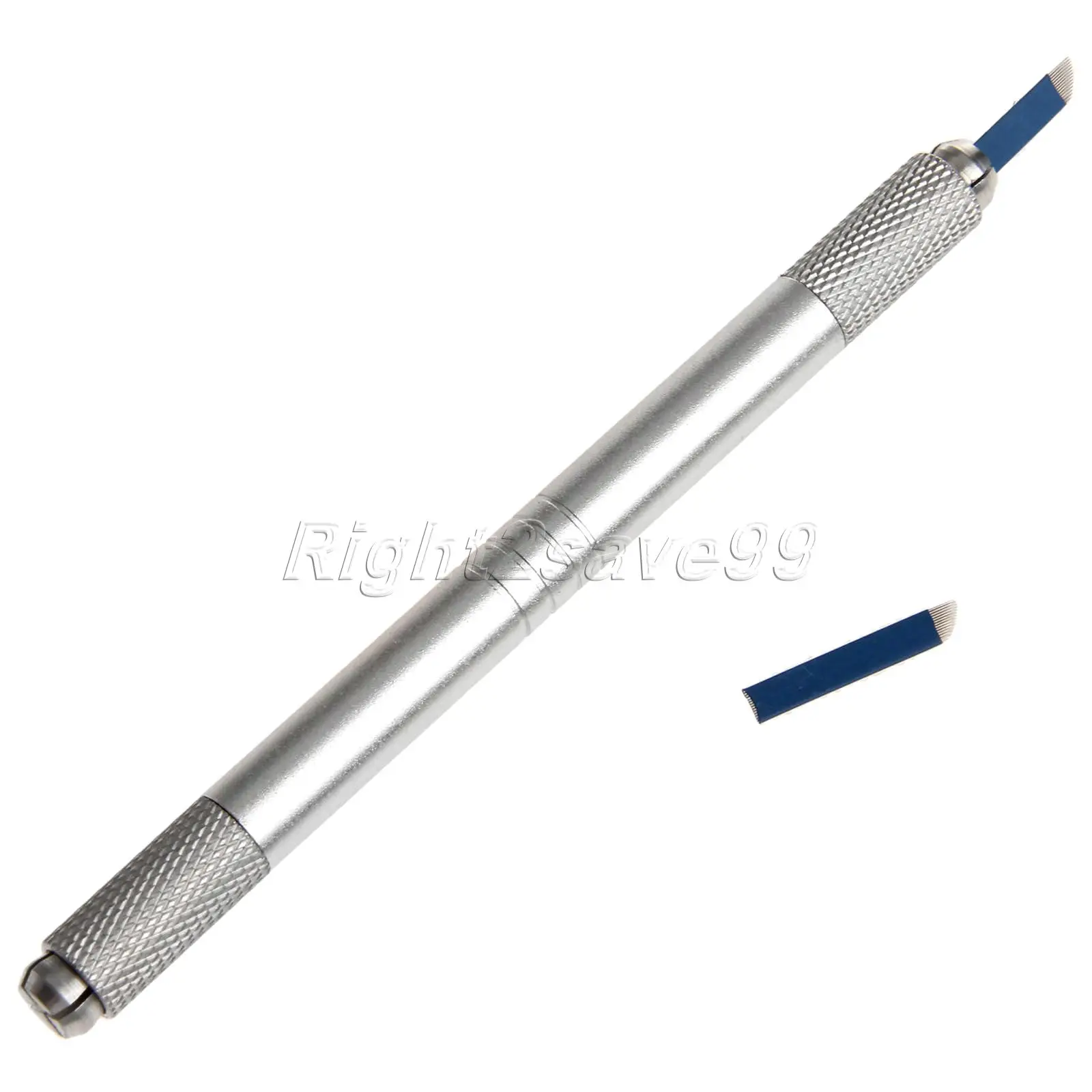Ручная ручка для татуировки с двойной головкой+ 10 шт. 14 Pin Blade синие иглы 3D Перманентный макияж бровей двойной головкой Набор для микроблейдинга 14 P наборы