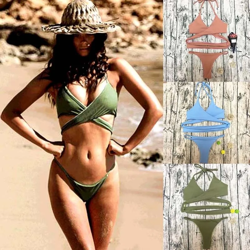 Новинка 2018 Женский комплект бикини на бретелях летний женский бандажный