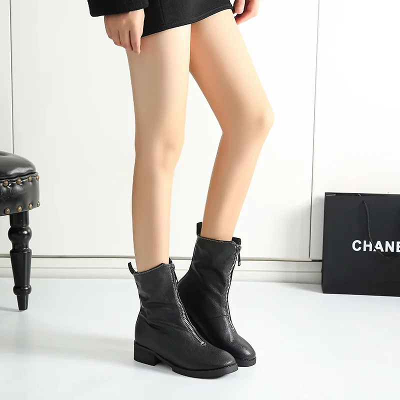 2017 новые зимние ботинки ретро круглые сапоги в женские передняя молния Мартин