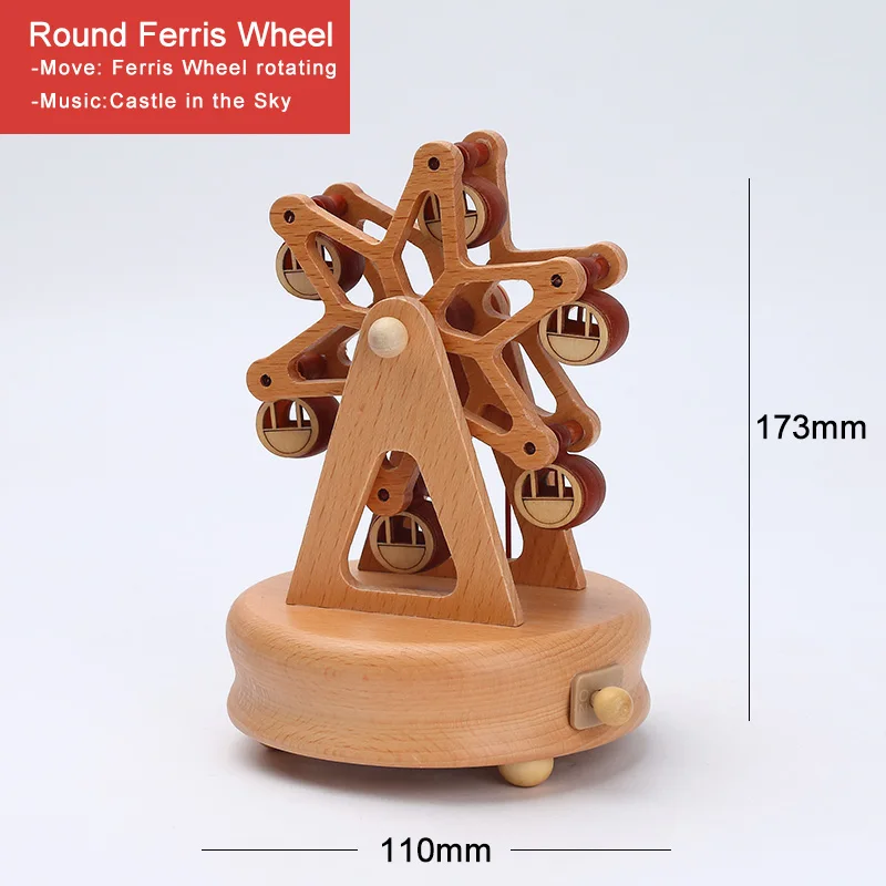 Round Ferris Wheel Деревянная музыкальная шкатулка Caja, музыкальные деревянные коробки ручной работы, заводное ремесло, гравировка с днем рождения, аксессуары для украшения дома, YYH-MZ - Цвет: Round Ferris Wheel