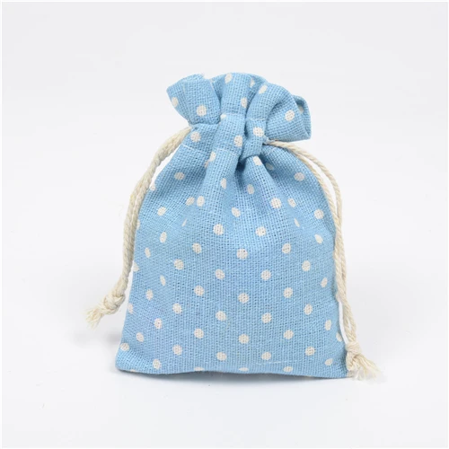 light blue ETya/маленькая хлопковая Льняная сумка на шнурке в мелкий горошек для девушек, женская сумка для хранения денег, монет, карт, карманная сумка - Цвет: light blue