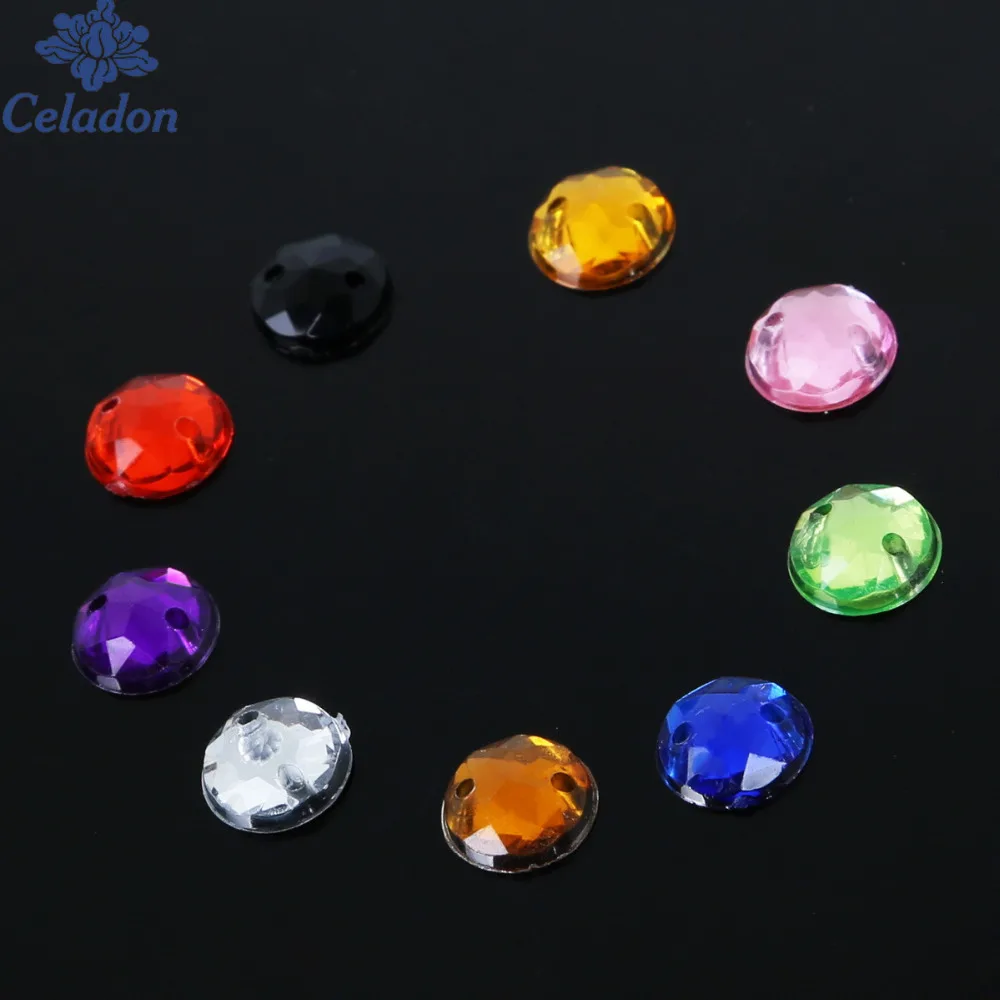 Разноцветные Круглые акриловые стразы 8 мм пришивные с 2 отверстиями и круглой