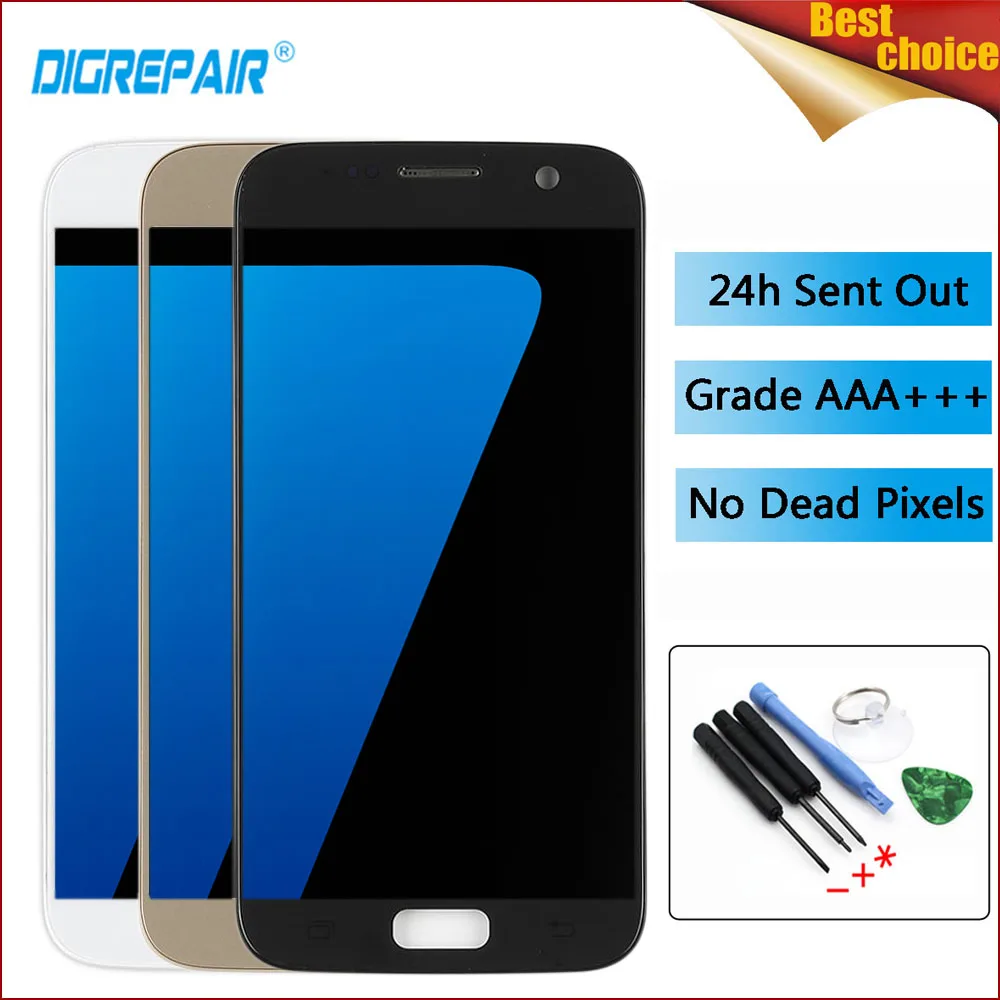 G930F ЖК-дисплей для samsung Galaxy S7 ЖК-дисплей G930F ЖК-сенсорный экран дигитайзер Рамка для samsung S7 дисплей