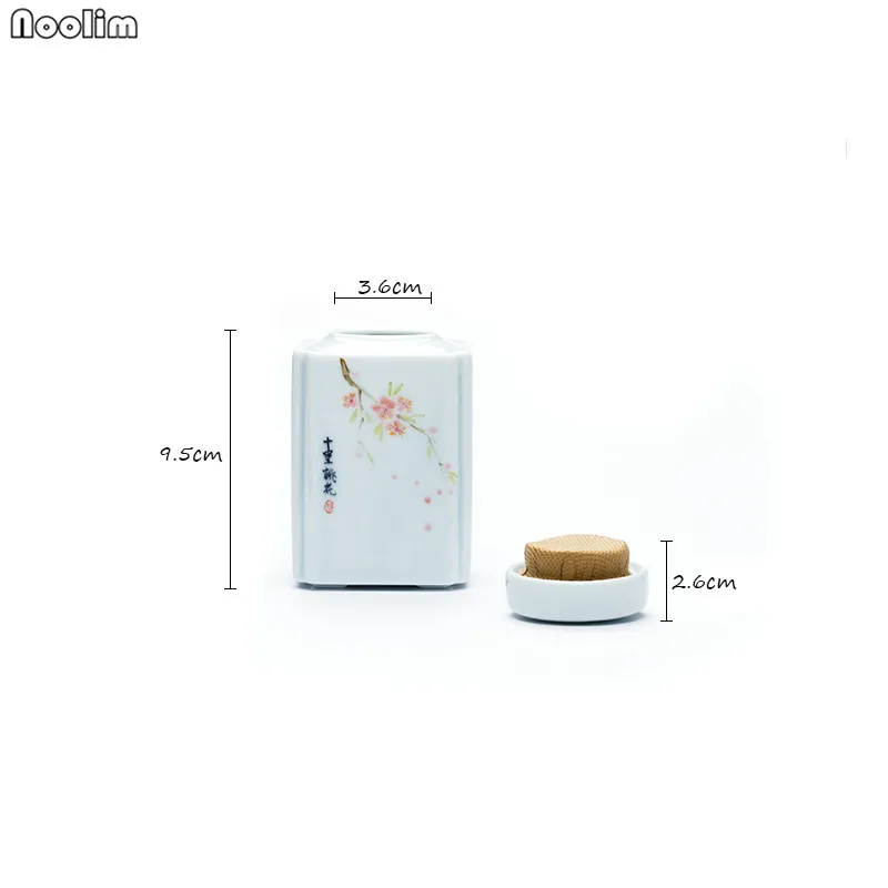 NOOLIM Ceramic Hand Painted Peach Lotus Tea Caddy Small Sealed Can Portable Travel Storage Tank Kitchen Spice Jar Food Container | Дом и сад