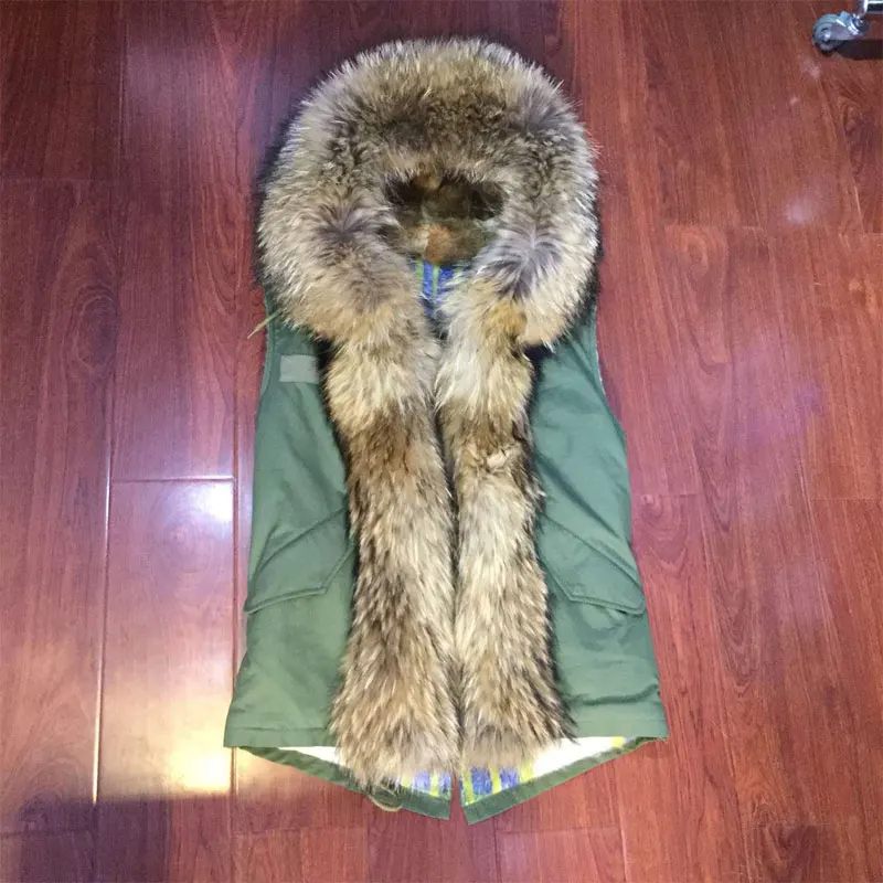 

Real Raccoon fur collar cuff waistcoat winter faux fur inside coat for women