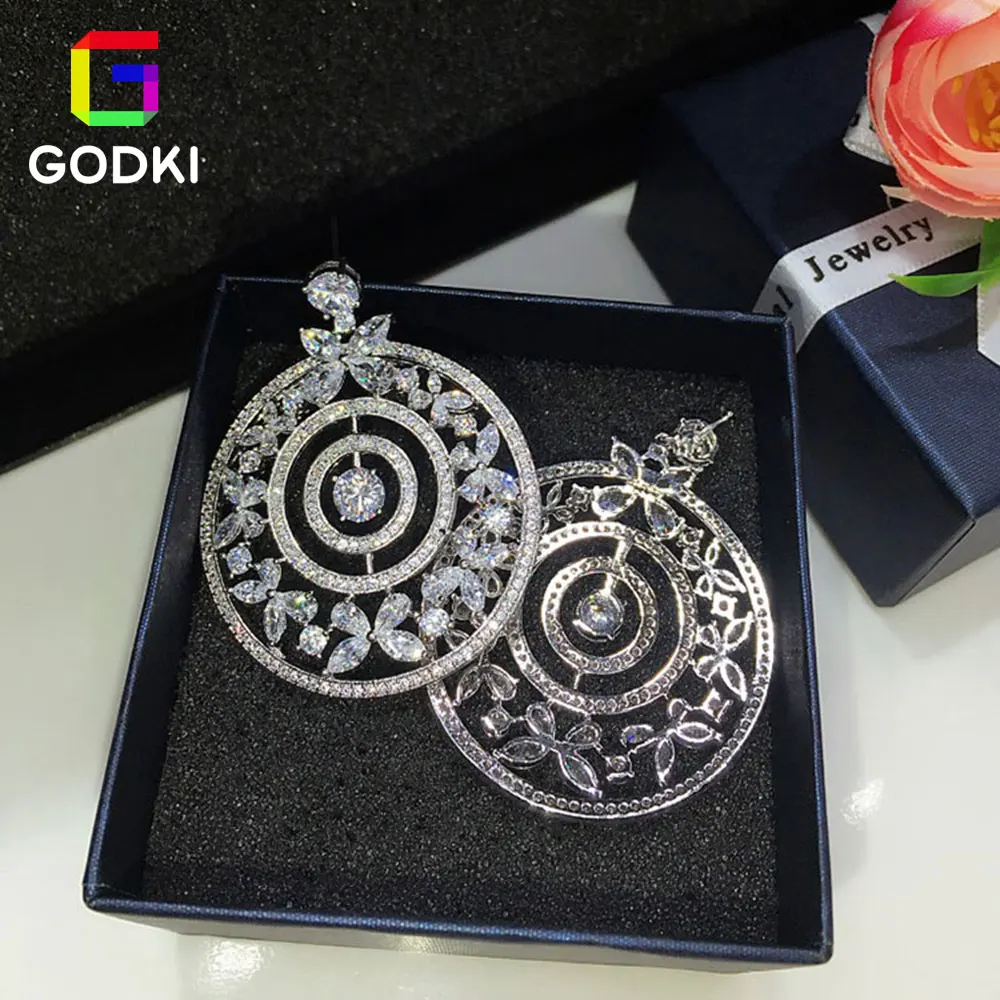 Женские серьги GODKI круглые в виде цветов с кубическим цирконием|party earrings|jewelry diamond