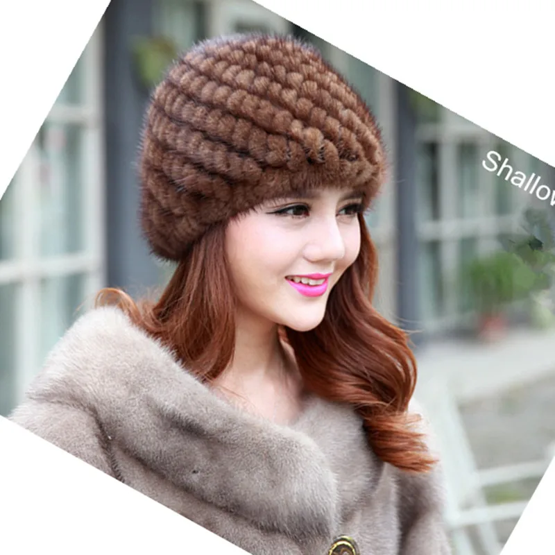

Women's Winter Hats Lined Natural Real Fur Cap New Fur Knitted Cap Women Pineapple Hat Genuine Mink Fur Hat Female Winter