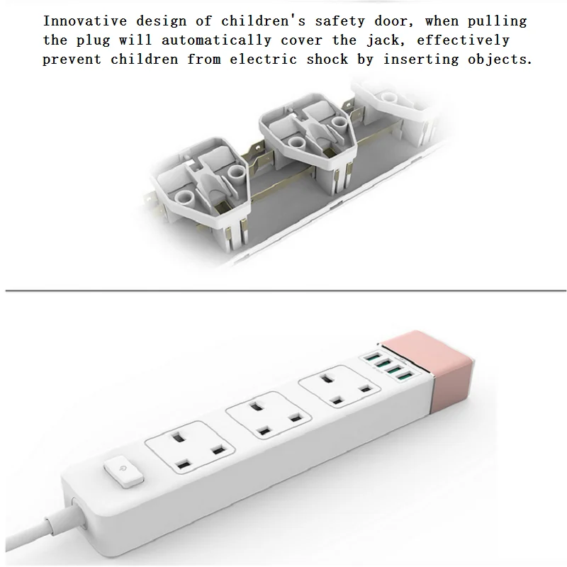 Мощность полосы 3AC UK розетки 4USB Смарт Зарядное устройство удлиненный сокет с 1 8 м