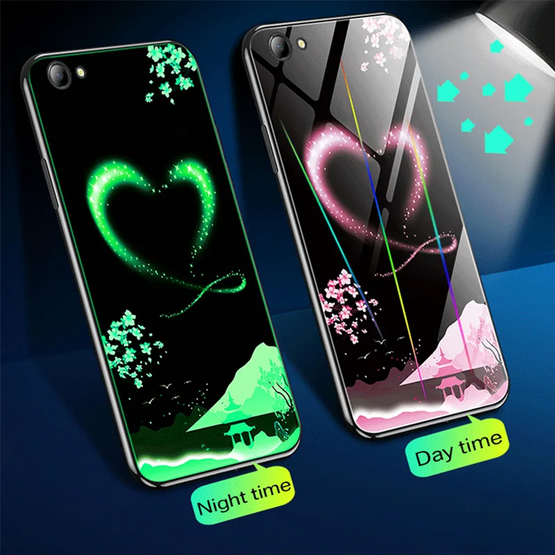 Dream heart Светящийся чехол для OPPO R9 R11 S Plus R15 R17 Pro чехол s ночной блеск роскошный стеклянный чехол для A5 7 A59 79 83 оболочка Fundas Capa Coque - Цвет: Dream heart