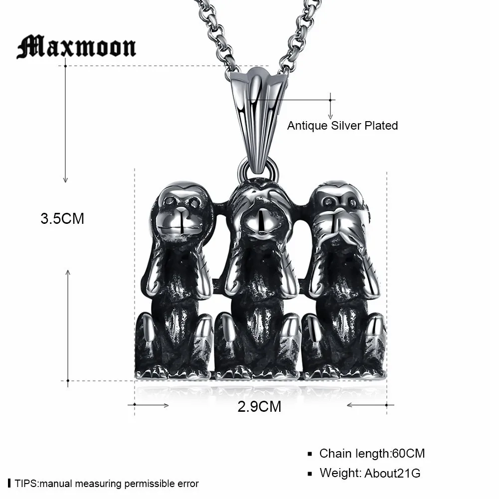 Maxmoon модный Панк мужской кулон ожерелье милый три обезьяны титана вакуумная