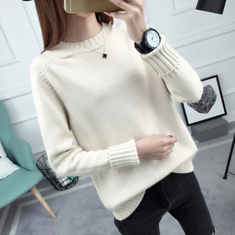 Осень и зима, корейский свитер с круглым вырезом, женский свитер с длинным рукавом, универсальный вязаный женский свитер ZX189