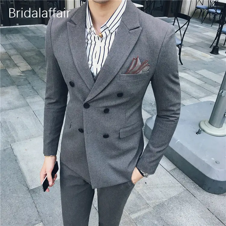 Wonderful Fashion Men Suit Slim Fit 3Pcs Black Tuxedo Groom Wedding Prom Suits Formal Blazer Terno Masculino (Jacket+Pants+Vest) | Мужская