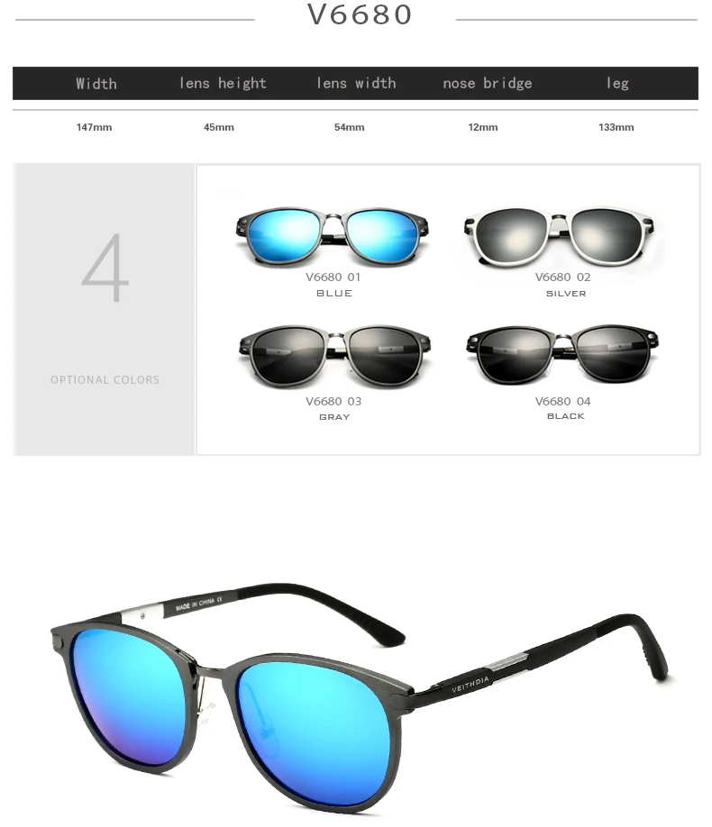 Солнцезащитные очки унисекс VEITHDIA ретро из алюминиево магниевого сплава с