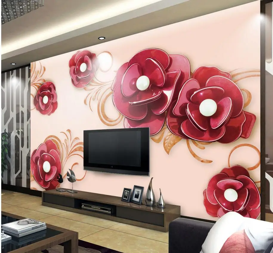 Пользовательские фото обои 3D стерео рельефный трехмерный цветок красный ТВ фон