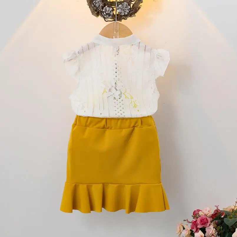 Летний детский комплект одежды комплекты для девочек маленьких белая кружевная