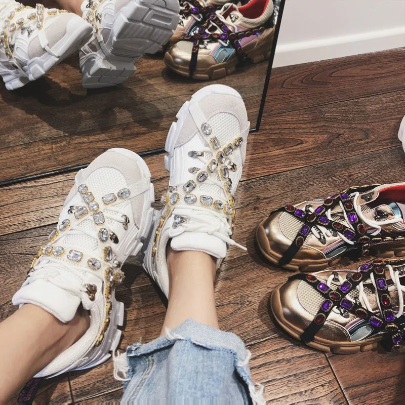 Роскошная дизайнерская повседневная женская обувь на платформе с разноцветными