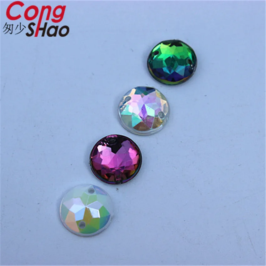 Cong Shao 300pcs 10mm AB Colorful Flatback Round Stones And Crystals Acrylic Rhinestone Trim Sewing 2 Hole Costume Button CS4 | Дом и сад
