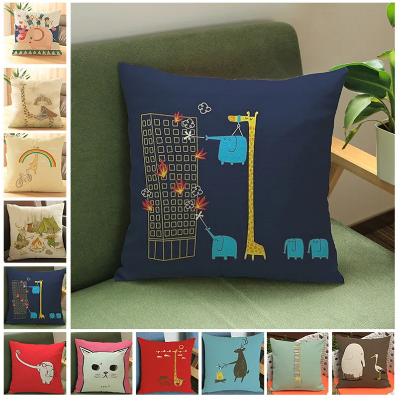 Забавный Чехол Подушка с изображением животных из мультфильма жирафа слона