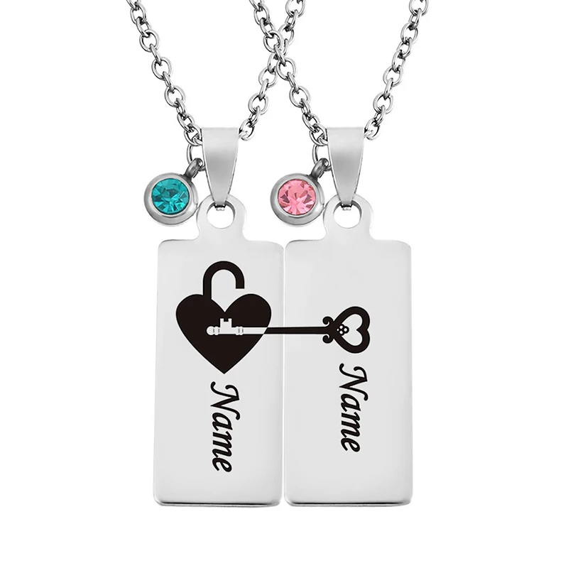 2PCs Fashion Stainless Steel Necklaces Charms Rectangle Carved Letters Heart &amp Pendants For Lovers Mother's Day Gift | Украшения и