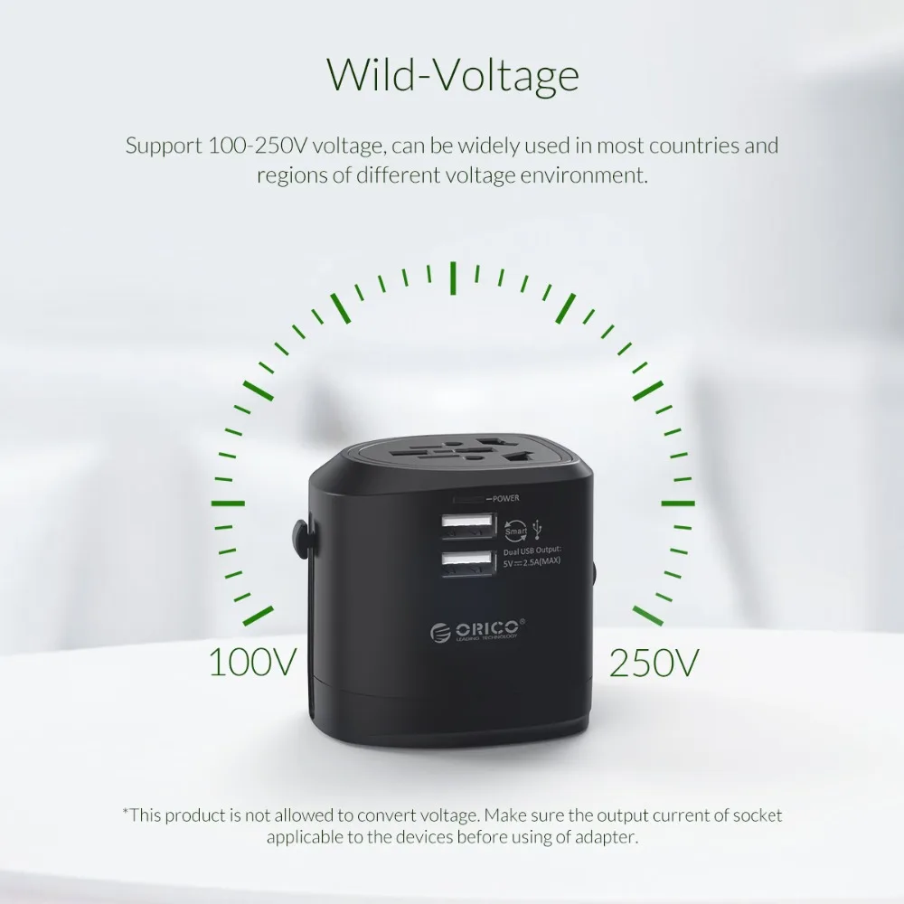 ORICO Travel Adapter Международная розетка все-в-одном 3 USB 1 Тип C 5V3. 4A Max Выход usb зарядный порт UK/AU/US/EU Plug