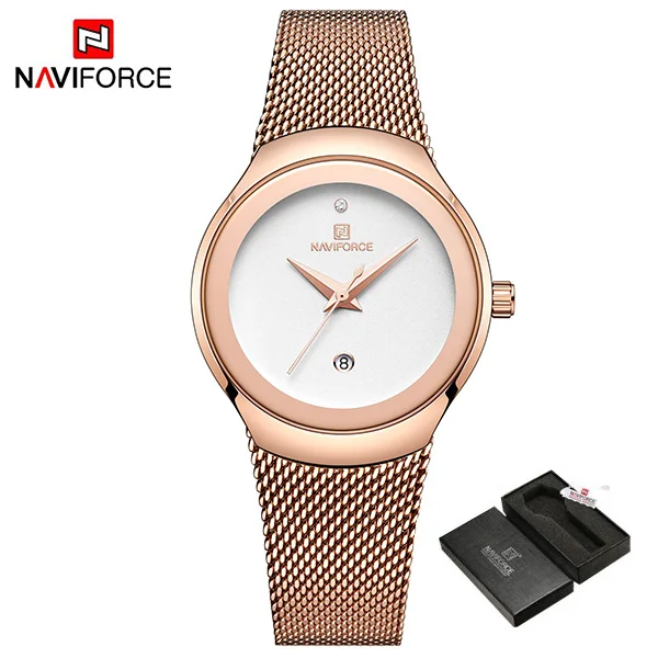 RGW-BOX Женские часы NAVIFORCE, топ, роскошный бренд, для девушек, модные, повседневные, простой, стальной, сетчатый ремешок, наручные часы, подарок для девушек, Relogio Feminino - Цвет: RGW-BOX